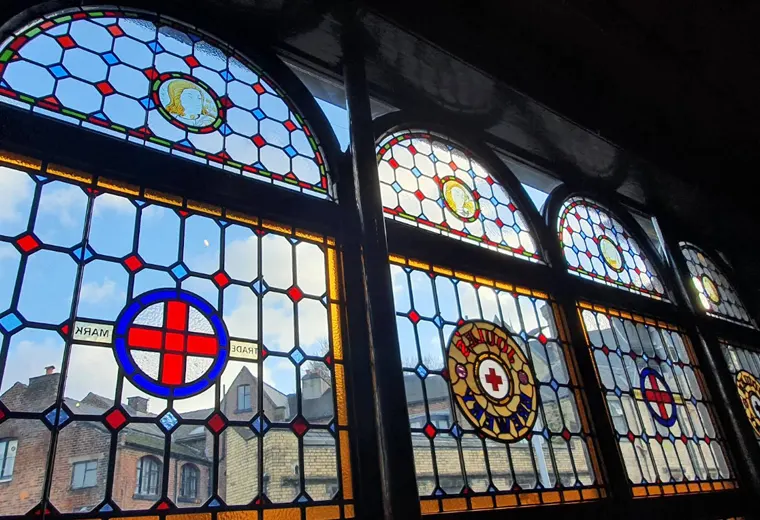 Stained glass window detail at The Glebe
